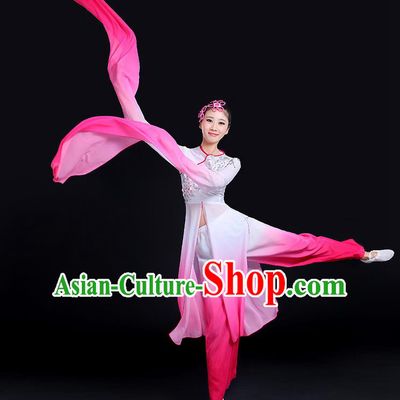 Traditional Chinese Yangge Fan Dancing Costume, Folk Dance Yangko Gradient Water Sleeve Paillette Uniforms, Classic Umbrella Dance Elegant Dress Drum Dance Clothing for Women