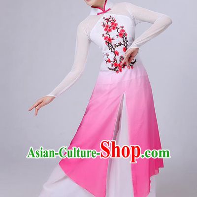 Traditional Chinese Yangge Fan Dancing Costume, Folk Dance Yangko Mandarin Collar Painting Plum Blossom Uniforms, Classic Dance Elegant Dress Drum Dance Clothing for Women
