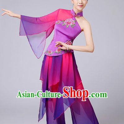 Traditional Chinese Yangge Fan Dancing Costume, Folk Dance Yangko Single Sleeve Peony Blouse and Pants Uniforms, Classic Dance Elegant Dress Drum Dance Clothing for Women