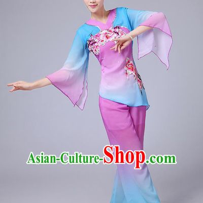 Traditional Chinese Yangge Fan Dancing Costume, Folk Dance Yangko Mandarin Sleeve Blouse and Pants Uniforms, Classic Dance Elegant Dress Drum Dance Pink Clothing for Women