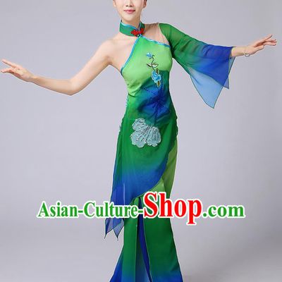 Traditional Chinese Yangge Fan Dancing Costume, Folk Dance Yangko Mandarin Sleeve Blouse and Pants Uniforms, Classic Dance Elegant Dress Drum Dance Green Clothing for Women