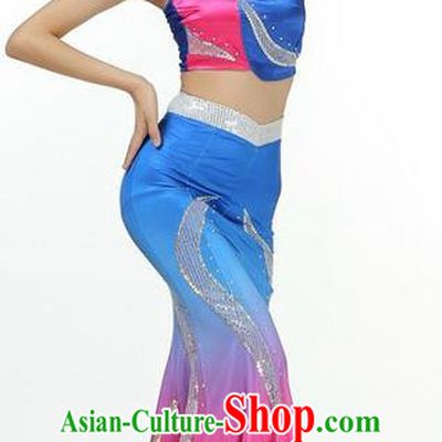 Traditional Chinese Dai Nationality Peacock Dancing Costume, Folk Dance Ethnic Paillette Tassel Fishtail Dress Palace Princess Uniform, Chinese Minority Nationality Dancing Pink Clothing for Women