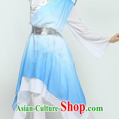 Traditional Chinese Ancient Yangge Fan Dancing Costume, Folk Dance Long Water Sleeve Uniforms, Tang Dynasty Classic Dance Elegant Dress Palace Lady Dance Clothing for Women