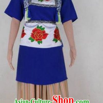 Traditional Chinese Yangge Fan Dancing Costume, Folk Dance Yangko Embroidered Peony Uniforms, Classic Dance Elegant Big Swing Dress Drum Dance Clothing for Women