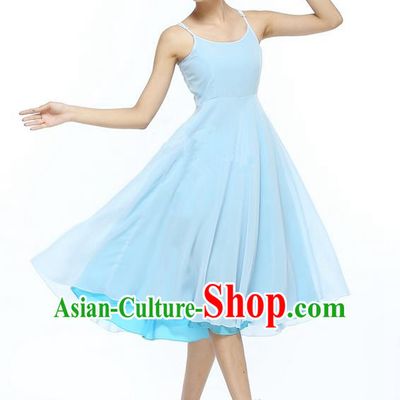 Traditional Modern Dancing Compere Costume, Women Opening Classic Chorus Singing Group Dance Dress, Modern Dance Classic Ballet Dance Blue Dress for Women