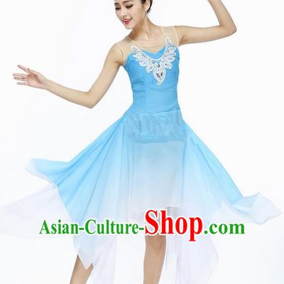 Traditional Modern Dancing Compere Costume, Women Opening Classic Chorus Singing Group Dance Dress, Modern Dance Classic Ballet Dance Blue Paillette Dress for Women