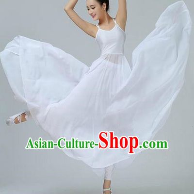 Traditional Modern Dancing Compere Costume, Women Opening Classic Chorus Singing Group Dance Dress, Modern Dance Classic Dance White Dress for Women