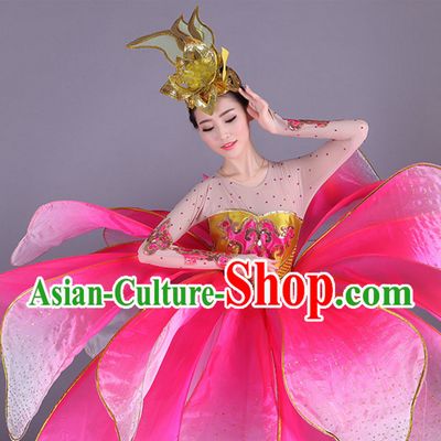 Chinese Professional Stage Performance Flower Dance Costumes and Headgear Complete Set for Women