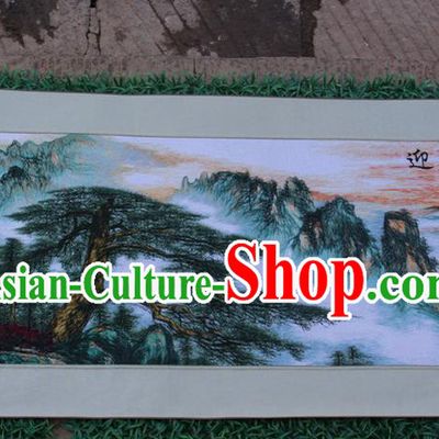 Traditional Chinese Miao Nationality Minority Crafts Hmong Xiangxi Embroidery Decorative Paintings, Embroidery Greeting Pine Scroll Painting for Friends