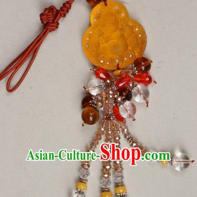 Traditional Chinese Miao Nationality Crafts Jewelry Accessory, Hmong Handmade Tassel Buddha Pendant, Miao Ethnic Minority Haven Evil Car Accessories Pendant for Women