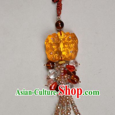Traditional Chinese Miao Nationality Crafts Jewelry Accessory, Hmong Handmade Tassel Pendant, Miao Ethnic Minority Haven Evil Car Accessories Pendant for Women