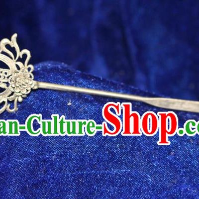 Traditional Chinese Miao Nationality Crafts Jewelry Accessory Hair Accessories, Hmong Handmade Miao Silver Palace Bowknot Tassel Hair Sticks Hair Claw, Miao Ethnic Minority Hair Fascinators Hairpins for Women