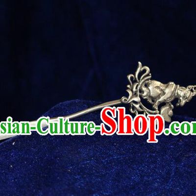 Traditional Chinese Miao Nationality Crafts Jewelry Accessory Hair Accessories, Hmong Handmade Miao Silver Palace Tassel Zodiac Hair Sticks Hair Claw, Miao Ethnic Minority Hair Fascinators Hairpins for Women
