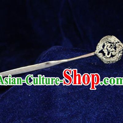 Traditional Chinese Miao Nationality Crafts Jewelry Accessory Hair Accessories, Hmong Handmade Miao Silver Palace Tassel Hair Dragon Sticks Hair Claw, Miao Ethnic Minority Hair Fascinators Hairpins for Women