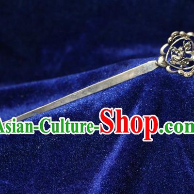 Traditional Chinese Miao Nationality Crafts Jewelry Accessory Classical Hair Accessories, Hmong Handmade Miao Silver Dragon Palace Lady Tassel Hair Sticks Hair Claw, Miao Ethnic Minority Hair Fascinators Hairpins for Women