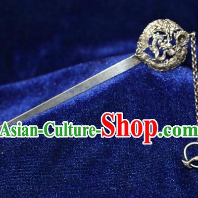 Traditional Chinese Miao Nationality Crafts Jewelry Accessory Classical Hair Accessories, Hmong Handmade Miao Silver Dragon Palace Lady Tassel Hair Sticks Hair Claw, Miao Ethnic Minority Hair Fascinators Hairpins for Women