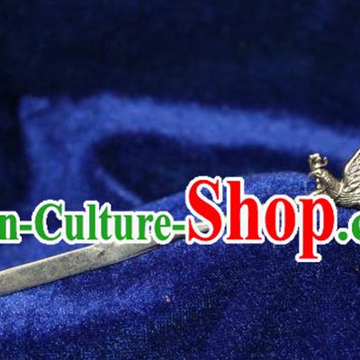 Traditional Chinese Miao Nationality Crafts Jewelry Accessory Classical Hair Accessories, Hmong Handmade Miao Silver Phoenix Palace Lady Hair Sticks Hair Claw, Miao Ethnic Minority Hair Fascinators Hairpins for Women