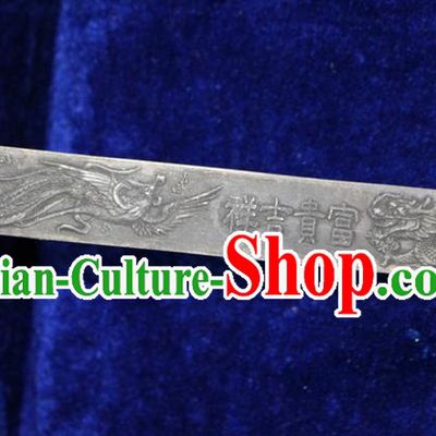 Traditional Chinese Miao Nationality Crafts Accessory, Hmong Handmade Miao Silver Dragon-Phoenix Paper Weight, Miao Ethnic Minority Palace Silver Paperweight