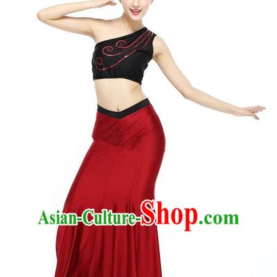 Traditional Chinese Dai Nationality Peacock Dancing Costume, Folk Dance Ethnic Paillette Tassel Fishtail Dress Palace Princess Uniform, Chinese Minority Nationality Dancing Black Clothing for Women