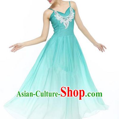 Traditional Modern Dancing Compere Costume, Women Opening Classic Chorus Singing Group Dance Dress, Modern Dance Classic Ballet Dance Blue Crystal Dress for Women