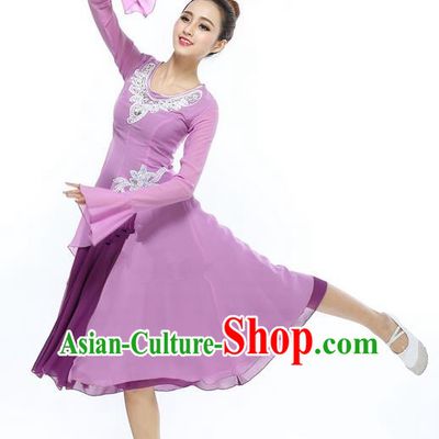 Traditional Modern Dancing Compere Costume, Women Opening Classic Chorus Singing Group Dance Dress, Modern Dance Classic Ballet Dance Purple Dress for Women