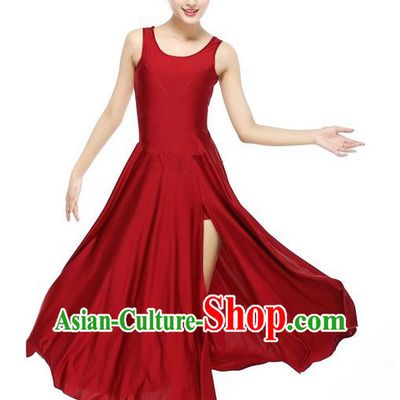 Traditional Modern Dancing Compere Costume, Women Opening Classic Chorus Singing Group Dance Dress, Modern Dance Classic Ballet Dance Wine Red Big Swing Dress for Women