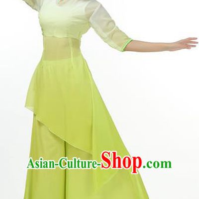 Traditional Chinese Yangge Fan Dancing Costume, Folk Dance Yangko Mandarin Sleeve Uniforms, Classic Umbrella Dance Elegant Big Swing Dress Drum Dance Green Clothing for Women