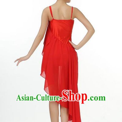 Traditional Modern Dancing Compere Costume, Women Opening Classic Chorus Singing Group Dance Dress, Modern Dance Classic Ballet Dance Red Veil Dress for Women