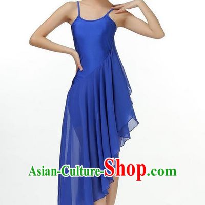Traditional Modern Dancing Compere Costume, Women Opening Classic Chorus Singing Group Dance Dress, Modern Dance Classic Ballet Dance Blue Veil Dress for Women
