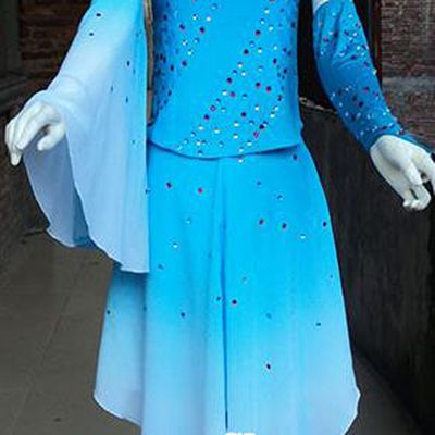 Traditional Chinese Yangge Fan Dancing Costume, Folk Dance Yangko Mandarin Sleeve Blouse and Pants Uniforms, Classic Umbrella Dance Elegant Dress Drum Dance Blue Clothing for Women