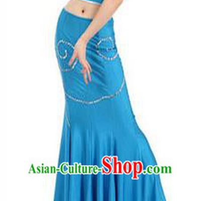 Traditional Chinese Dai Nationality Peacock Dancing Costume, Folk Dance Ethnic Paillette Fishtail Dress Palace Princess Uniform, Chinese Minority Nationality Dancing Blue Clothing for Women