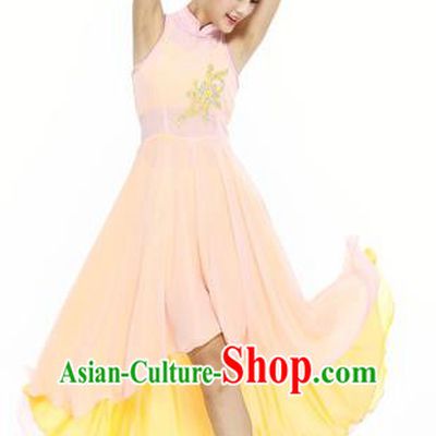 Traditional Modern Dancing Compere Costume, Women Opening Classic Chorus Singing Group Dance Dress, Modern Dance Classic Ballet Dance Paillette Yellow Dress for Women