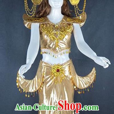 Traditional Chinese Dai Nationality Dancing Costume, Folk Dance Ethnic Thailand Dress Palace Princess Uniform, Chinese Thailand Dancing Clothing for Women