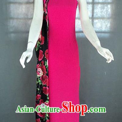 Traditional Chinese Yangge Fan Dancing Costume, Folk Dance Cheongsam Uniforms, Classic Umbrella Dance Elegant Dress Drum Dance Cheongsam Clothing for Women