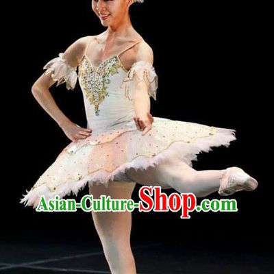Traditional Modern Dancing Compere Costume, Opening Classic Chorus Singing Group Dance Bubble Dress Tu Tu Dancewear, Modern Dance Classic Ballet Dance White Veil Dress for Women