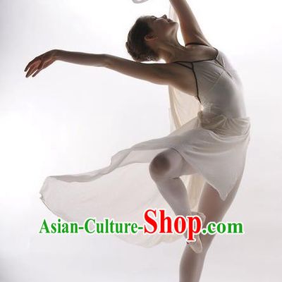 Traditional Modern Dancing Compere Costume, Opening Classic Chorus Singing Group Dance Bubble Dress Tu Tu Dancewear, Modern Dance Classic Ballet Dance White Elegant Dress for Women