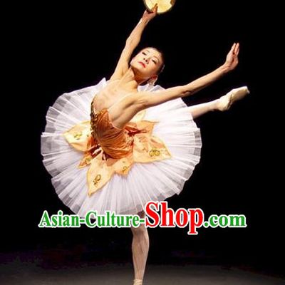 Traditional Modern Dancing Compere Costume, Opening Classic Chorus Singing Group Dance Bubble Dress Tu Tu Dancewear, Modern Dance Classic Ballet Dance White Elegant Dress for Women