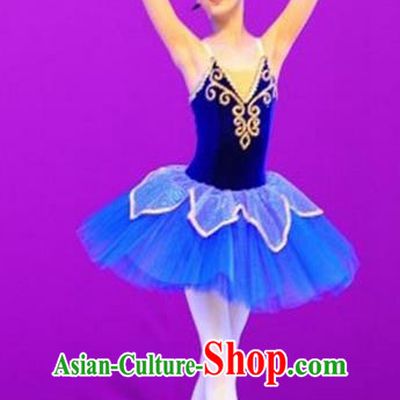 Traditional Modern Dancing Compere Costume, Opening Classic Chorus Singing Group Dance Bubble Dress Tu Tu Dancewear, Modern Dance Classic Ballet Dance Blue Elegant Veil Dress for Women