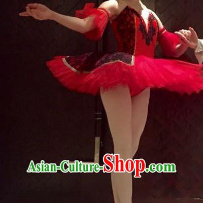 Traditional Modern Dancing Compere Costume, Children Opening Classic Chorus Singing Group Dance Bubble Dress Tu Tu Dancewear, Modern Dance Classic Ballet Dance Red Veil Dress for Kids