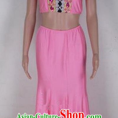 Traditional Chinese Dai Nationality Peacock Dancing Costume, Folk Dance Ethnic Fishtail Dress Palace Princess Uniform, Chinese Minority Nationality Dancing Pink Clothing for Women
