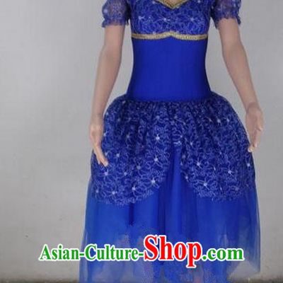 Traditional Modern Dancing Compere Costume, Female Opening Classic Chorus Singing Group Dance Blue Bubble Dress Tu Tu Dancewear, Modern Dance Classic Ballet Dance Elegant Dress for Women