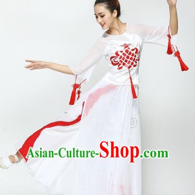 Traditional Chinese Yangge Fan Dancing Costume, Folk Dance Yangko Chinese Knot Tassel Uniforms, Classic Umbrella Dance Elegant Dress Drum Dance Clothing for Women