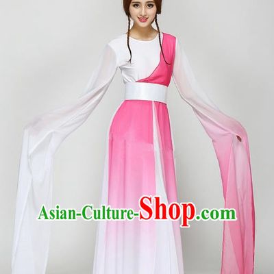 Traditional Chinese Ancient Yangge Fan Dancing Costume, Folk Dance Long Water Sleeve Dance Uniforms, Classic Tang Dynasty Flying Dance Elegant Fairy Dress Drum Palace Dance Pink Clothing for Women