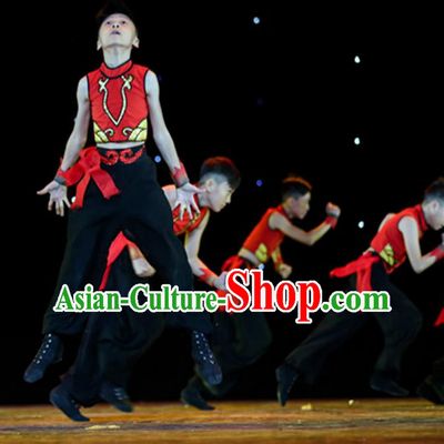 Traditional Chinese Yangge Fan Dancing Costume, Children Folk Dance Yangko Uniforms, Classic Umbrella Dance Elegant Drum Dance Clothing for Kids