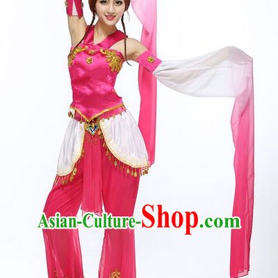 Traditional Chinese Ancient Yangge Fan Dancing Costume, Folk Dance Water Sleeve Uniforms, Classic Ancient Chang e Flying Moon Dance Elegant Fairy Dress Drum Palace Dance Red Clothing for Women