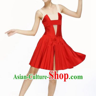 Traditional Modern Dancing Costume, Female Opening Classic Chorus Singing Group Dance Red Big Swing Dress Tu Tu Dancewear, Modern Dance Classic Ballet Dance Elegant Dress for Women