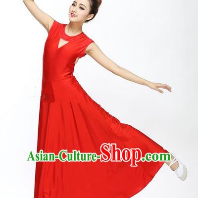 Traditional Modern Dancing Compere Costume, Female Opening Classic Chorus Singing Group Dance Blue Bell Dress Tu Tu Dancewear, Modern Dance Classic Ballet Dance Elegant Red Dress for Women