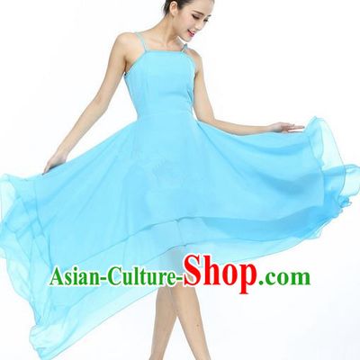 Traditional Modern Dancing Compere Costume, Female Opening Classic Chorus Singing Group Dance Blue Bell Dress Tu Tu Dancewear, Modern Dance Classic Ballet Dance Elegant Big Swing Dress for Women