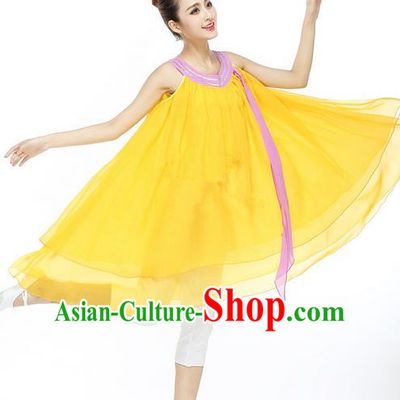 Traditional Modern Dancing Compere Costume, Female Opening Classic Chorus Singing Group Dance Yellow Blouse and Pants Dancewear, Modern Dance Dress Classic Ballet Dance Elegant Clothing for Women