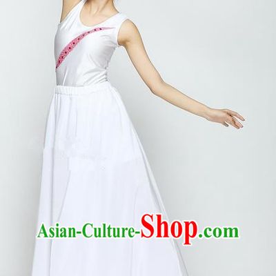 Traditional Modern Dancing Compere Costume, Female Opening Classic Chorus Singing Group Dance White Dancewear, Modern Dance Dress Classic Latin Dance Elegant Clothing for Women